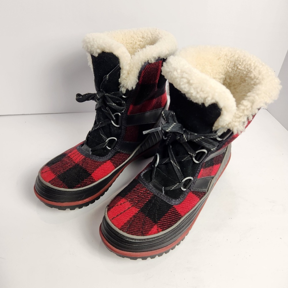 Sorel Tivoli Women's Snow‎ Lace-up  Black/Red Plaid Boots Size 7